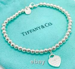 Tiffany & Co. Return to Tiffany Diamond Blue Enamel Heart Bead Bracelet 6.75