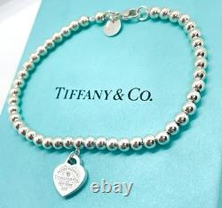 Tiffany & Co. Return to Tiffany Diamond Blue Enamel Heart Bead Bracelet 6.75