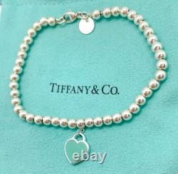 Tiffany & Co. Return to Tiffany Diamond Blue Enamel Heart Bead Bracelet 6.75