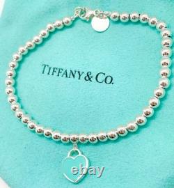 Tiffany & Co. Return to Tiffany Diamond Blue Enamel Heart Bead Bracelet 6.75