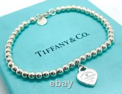 Tiffany & Co. Return to Tiffany Diamond Blue Enamel Heart Bead Bracelet 6.75