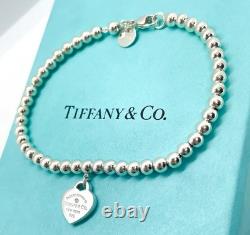 Tiffany & Co. Return to Tiffany Diamond Blue Enamel Heart Bead Bracelet 6.75