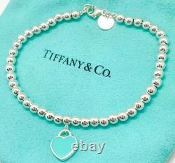 Tiffany & Co. Return to Tiffany Diamond Blue Enamel Heart Bead Bracelet 6.75