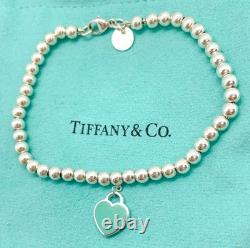Tiffany & Co. Return to Tiffany Diamond Blue Enamel Heart Bead Bracelet 6.75