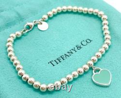 Tiffany & Co. Return to Tiffany Diamond Blue Enamel Heart Bead Bracelet 6.75