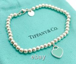 Tiffany & Co. Return to Tiffany Diamond Blue Enamel Heart Bead Bracelet 6.75