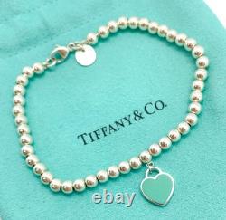 Tiffany & Co. Return to Tiffany Diamond Blue Enamel Heart Bead Bracelet 6.75