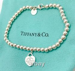 Tiffany & Co. Return to Tiffany Diamond Blue Enamel Heart Bead Bracelet 6.75