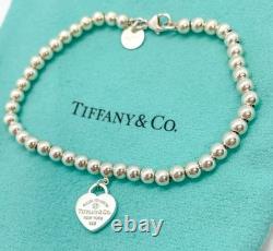 Tiffany & Co. Return to Tiffany Diamond Blue Enamel Heart Bead Bracelet 6.75