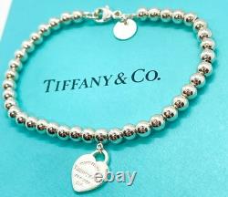 Tiffany & Co Return to Tiffany Mini Blue Enamel Heart Bead Bracelet Silver 6.25