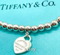 Tiffany & Co Return to Tiffany Mini Blue Enamel Heart Bead Bracelet Silver 6.25