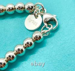 Tiffany & Co Return to Tiffany Mini Blue Enamel Heart Bead Bracelet Silver 6.25