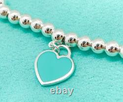 Tiffany & Co. Return to Tiffany Mini Blue Enamel Heart Tag Bead Bracelet 6.5