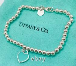 Tiffany & Co. Return to Tiffany Mini Blue Enamel Heart Tag Bead Bracelet 6.5