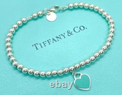 Tiffany & Co. Return to Tiffany Mini Blue Enamel Heart Tag Bead Bracelet 6.75