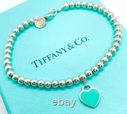 Tiffany & Co. Return to Tiffany Mini Blue Enamel Heart Tag Bead Bracelet 6.75