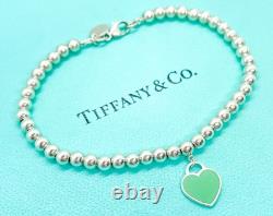 Tiffany & Co. Return to Tiffany Mini Blue Enamel Heart Tag Bead Bracelet 6.75