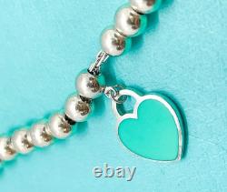 Tiffany & Co. Return to Tiffany Mini Blue Enamel Heart Tag Bead Bracelet 6.75