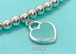 Tiffany & Co. Return to Tiffany Mini Blue Enamel Heart Tag Bead Bracelet 6.75