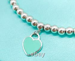 Tiffany & Co. Return to Tiffany Mini Blue Enamel Heart Tag Bead Bracelet 6.75
