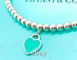 Tiffany & Co. Return to Tiffany Mini Blue Enamel Heart Tag Bead Bracelet 6.75