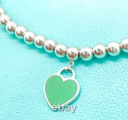 Tiffany & Co. Return to Tiffany Mini Blue Enamel Heart Tag Bead Bracelet 6.75