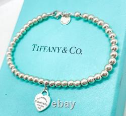 Tiffany & Co. Return to Tiffany Mini Blue Enamel Heart Tag Bead Bracelet 6.75