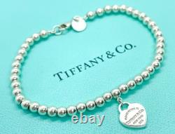 Tiffany & Co. Return to Tiffany Mini Blue Enamel Heart Tag Bead Bracelet 6.75