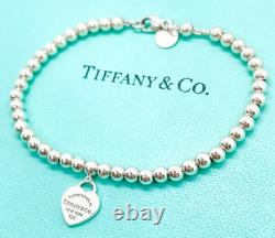 Tiffany & Co. Return to Tiffany Mini Blue Enamel Heart Tag Bead Bracelet 6.75