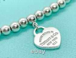 Tiffany & Co. Return to Tiffany Mini Blue Enamel Heart Tag Bead Bracelet 6.75