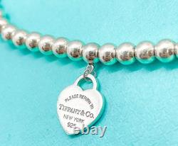 Tiffany & Co. Return to Tiffany Mini Blue Enamel Heart Tag Bead Bracelet 6.75