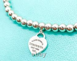 Tiffany & Co. Return to Tiffany Mini Blue Enamel Heart Tag Bead Bracelet 6.75