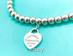 Tiffany & Co. Return to Tiffany Mini Blue Enamel Heart Tag Bead Bracelet 6.75