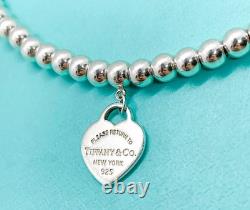 Tiffany & Co. Return to Tiffany Mini Blue Enamel Heart Tag Bead Bracelet 6.75