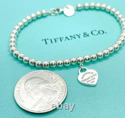 Tiffany & Co. Return to Tiffany Mini Blue Enamel Heart Tag Bead Bracelet 6.75