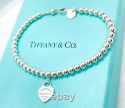 Tiffany & Co. Return to Tiffany Mini Blue Enamel Heart Tag Bead Bracelet 6.75