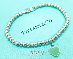Tiffany & Co. Return to Tiffany Mini Blue Enamel Heart Tag Bead Bracelet 6.75