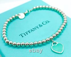 Tiffany & Co. Return to Tiffany Mini Blue Enamel Heart Tag Bead Bracelet 6.75