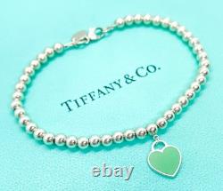 Tiffany & Co. Return to Tiffany Mini Blue Enamel Heart Tag Bead Bracelet 6.75
