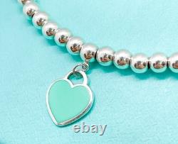 Tiffany & Co. Return to Tiffany Mini Blue Enamel Heart Tag Bead Bracelet 6.75