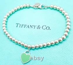 Tiffany & Co. Return to Tiffany Mini Blue Enamel Heart Tag Bead Bracelet 6.75