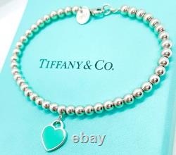 Tiffany & Co. Return to Tiffany Mini Blue Enamel Heart Tag Bead Bracelet 6.75