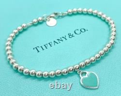 Tiffany & Co. Return to Tiffany Mini Blue Enamel Heart Tag Bead Bracelet 6.75