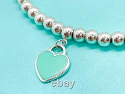 Tiffany & Co. Return to Tiffany Mini Blue Enamel Heart Tag Bead Bracelet 6.75