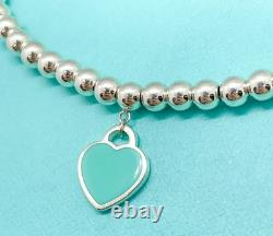 Tiffany & Co. Return to Tiffany Mini Blue Enamel Heart Tag Bead Bracelet 7.25