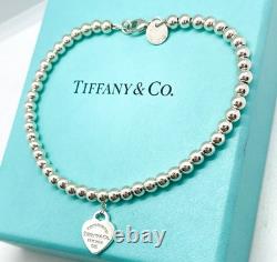 Tiffany & Co. Return to Tiffany Mini Blue Enamel Heart Tag Bead Bracelet 7.25