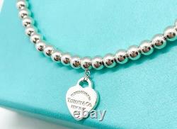 Tiffany & Co. Return to Tiffany Mini Blue Enamel Heart Tag Bead Bracelet 7.25