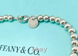 Tiffany & Co. Return to Tiffany Mini Blue Enamel Heart Tag Bead Bracelet 7.25