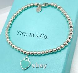 Tiffany & Co. Return to Tiffany Mini Blue Enamel Heart Tag Bead Bracelet 7.25