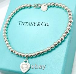 Tiffany & Co. Return to Tiffany Mini Blue Enamel Heart Tag Bead Bracelet 7.25